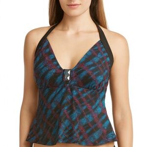 New! Vintage Torrid sz 3 Snake Print Wet Look Halter Swim Bathing Tankini 3X Y2K